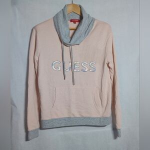 GUESS Iridescent  Logo Women's Light Pink and Gray Cowl Neck Hoodie